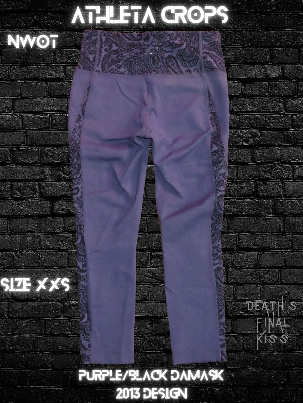 🆕 HTF Athleta Purple Black Damask Print Cropped Leggings Roller Derby Lifting